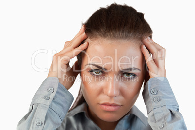 Close up of businesswoman having headache