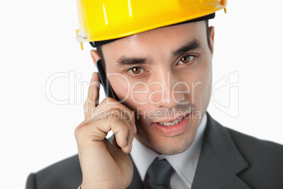 Close up of architect speaking on the phone