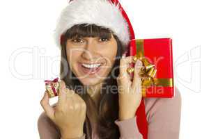 Christmas woman with gifts smiling