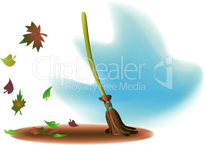 Broom and leaves
