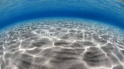 Fish eye view of a shallow sandy lagoon