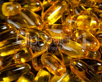 Close up of fish oil capsules