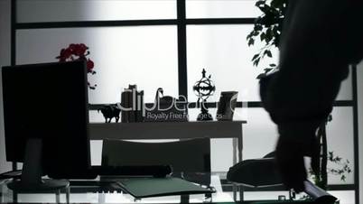 Silhouette Businessman Working at Desk