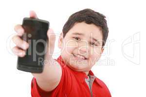 Boy showing his new cell phone