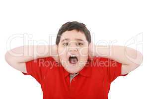 Horizontal portrait of a young boy yelling