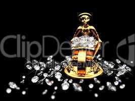 a lot of diamonds and golden statuette