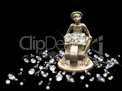 a lot of diamonds and marble statuette