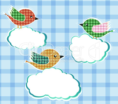 birds sitting on the clouds in sky. vector