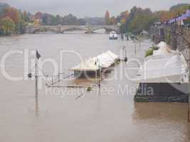River Po flood in Turin, Piedmont, Italy