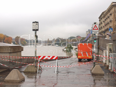 River Po flood in Turin, Piedmont, Italy