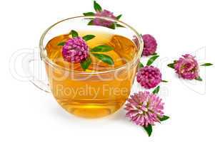 Herbal teas with clover in a glass cup