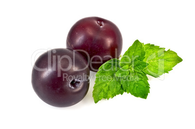 Plums with a sprig of mint