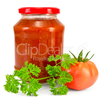 Tomato ketchup with tomato and parsley