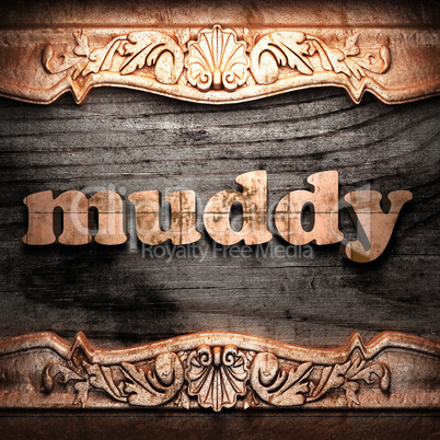 Golden word on wood