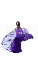 arabia dancer posing in oriental flying fabric