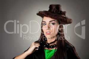 Woman portrait in hair style like hat