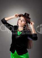 Beauty woman posing in hair style hat