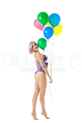 Beauty sexy woman in lingerie with balloons