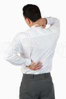Portrait of the painful back of a businessman
