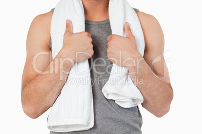 Towel hanging over male neck