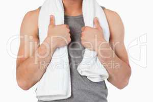 Towel hanging over male neck