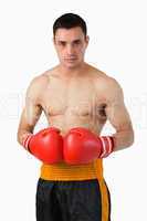 Young boxer with boxing gloves on