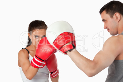 Female boxer with strong fighting spirit