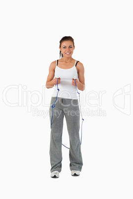 Young female about to start jump roping