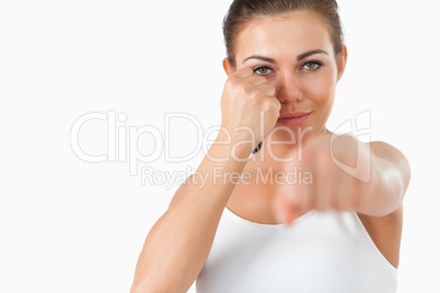 Female boxer with bare fists
