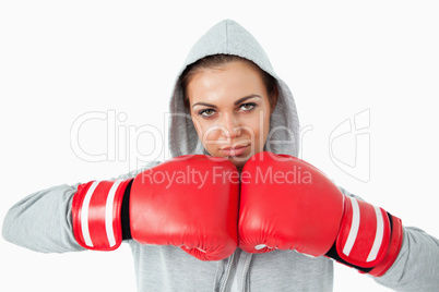 Female boxer wearing hoodie sweater