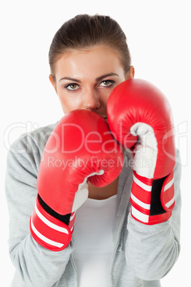 Portrait of a woman with boxing gloves