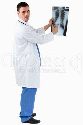 Portrait of a doctor pointing at x-ray