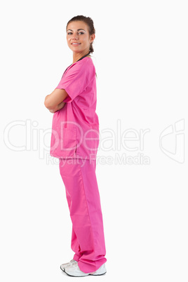 Portrait of a brunette doctor standing up