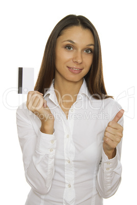 Young businesswoman holding credit card