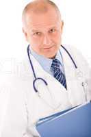 Mature doctor male portrait with folders