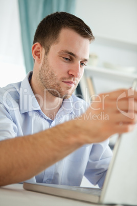 Businessman looking at notebook
