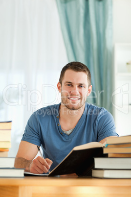 Student reviewing his subject material