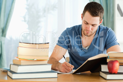 Student focused on his homework