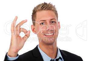 Young business man showing ok sign