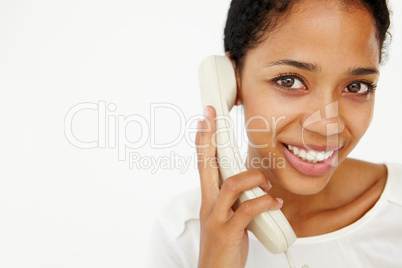 Woman talking on telephone