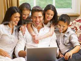 Hispanic family shopping online