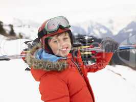 Pre-teen Boy On Ski Vacation