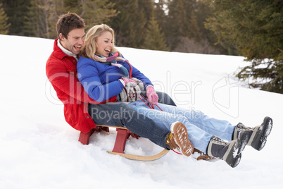 Young Couple Sledding