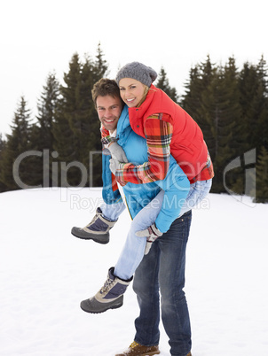 Young Woman  In Alpine Snow Scene