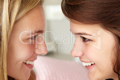 Close up portrait of teenage girls in profile