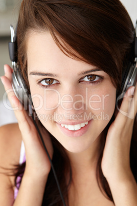 Teenage girl wearing headphones