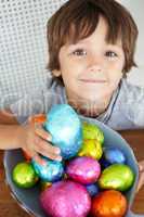 Child with Easter eggs