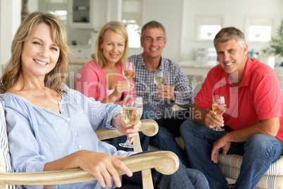 Mid age couples drinking together at home