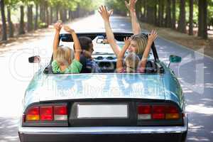 family in sports car