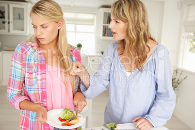 Mother and teenage daughter arguing about housework